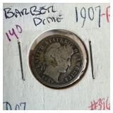 1907 BARBER SILVER DIME