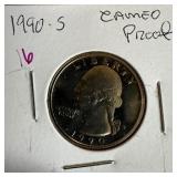 1990-S CAMEO PROOF QUARTER
