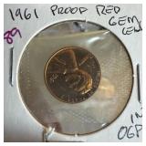 1961 PROOF RED GEM MEMORIAL PENNY CENT IN OGP
