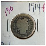 1914 BARBER SILVER DIME