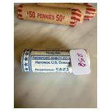 CRIMPED HALF ROLL OF MIXED DATE WHEAT PENNIES