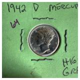 1942-D MERCURY SILVER DIME HIGH GRADE