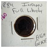 1884 INDIAN HEAD PENNY CENT FULL LIBERTY