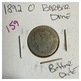 1892-O BARBER SILVER DIME BETTER DATE