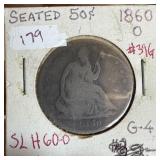 1860-O SEATED LIERTY SILVER HALF DOLLAR