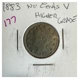 1883 LIBERTY V NICKEL HIGHER GRADE NO CENTS