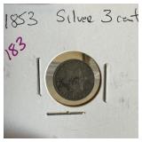 1853 SILVER 3 CENT PIECE
