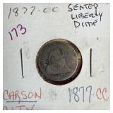 1877-CC SEATED LIBERTY SILVER DIME