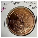 1 OZ COPPER BULLION ROUND WORLD OF DRAGON