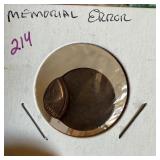 LARGE MEMORIAL CENT ERROR OFF CENTER STRIKE