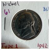 1942 JEFFERSON NICKEL BU TYPE 1
