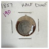 1857 SEATED LIBERTY SILVER HALF DIME