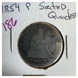 1854 SEATED LIBERTY SILVER QUARTER