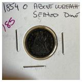 1854-O (ABOVE WREATH) SEATED LIBERTY SILVER DIME