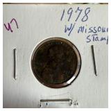 1978 MEMORIAL CENT W MISSOURI STAMP
