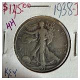 1938-D WALKING LIBERTY SILVER HALF DOLLAR KEY DATE