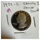 1979-S CAMEO PROOF QUARTER VARIETY 1