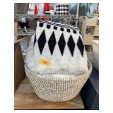 LOT OF BLANKETS IN LARGE BASKET