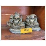 PAIR OF VINTAGE SPELTER SHIP BOOKENDS PAIR OF VINTAGE SPELTER SHIP BOOKENDS