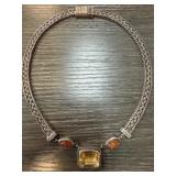 LARGE STERLING SILVER NECKLACE W LARGE CITRINE 85G LARGE STERLING SILVER NECKLACE W LARGE CITRINE 85G