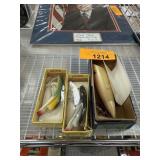 3PC VINTAGE FISHING LURES 1 IS 1940S LUCKY LOUIE 3PC VINTAGE FISHING LURES 1 IS 1940S LUCKY LOUIE