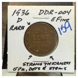 1936-D WHEAT PENNY CENT DDR-004 1936-D WHEAT PENNY CENT DDR-004