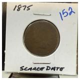 1875 INDIAN HEAD PENNY CENT SCARCE DATE 1875 INDIAN HEAD PENNY CENT SCARCE DATE