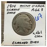 1914 BUFFALO NICKEL SCARCE DATE CLASHED DIES 1914 BUFFALO NICKEL SCARCE DATE CLASHED DIES