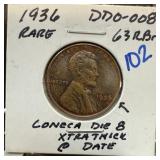 1936 WHEAT PENNY CENT RARE DDO-008 DOUBLE DIE 1936 WHEAT PENNY CENT RARE DDO-008 DOUBLE DIE