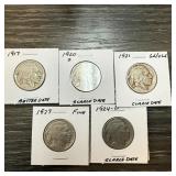 5PC MIXED DATE BUFFALO NICKELS 5PC MIXED DATE BUFFALO NICKELS