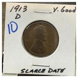 1913-D WHEAT PENNY CENT SCARCE DATE 1913-D WHEAT PENNY CENT SCARCE DATE