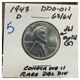1943-D STEEL WHEAT PENNY CENT DD0-011 DOUBLE DIE 1943-D STEEL WHEAT PENNY CENT DD0-011 DOUBLE DIE