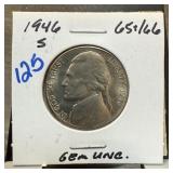 1946-S JEFFERSON NICKEL HIGH GRADE 1946-S JEFFERSON NICKEL HIGH GRADE
