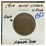 1910 WHEAT PENNY CENT MINT ERROR FAILED DIE 1910 WHEAT PENNY CENT MINT ERROR FAILED DIE
