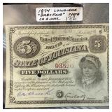1874 LOUISIANA BABY FACE BOND NOTE $5 BETTER GRADE 1874 LOUISIANA BABY FACE BOND NOTE $5 BETTER GRADE