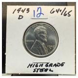 1943-D STEEL WHEAT PENNY CENT HIGH GRADE 1943-D STEEL WHEAT PENNY CENT HIGH GRADE