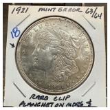 1921 MORGAN SILVER DOLLAR ERROR CLIPPED PLANCHET 1921 MORGAN SILVER DOLLAR ERROR CLIPPED PLANCHET