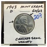 1943-D WHEAT PENNY CENT HIGH GRADE CRACKED SKULL 1943-D WHEAT PENNY CENT HIGH GRADE CRACKED SKULL