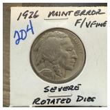 1926 BUFFALO NICKEL SEVERE ROTATED DIES 1926 BUFFALO NICKEL SEVERE ROTATED DIES
