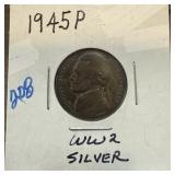 1945-P JEFFERSON SILVER WAR NICKEL 1945-P JEFFERSON SILVER WAR NICKEL