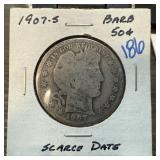 1907-S BARBER SILVER HALF DOLLAR SCARCE DATE 1907-S BARBER SILVER HALF DOLLAR SCARCE DATE