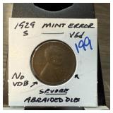 1929-S WHEAT PENNY CENT SEVERE ABRAIDED DIES 1929-S WHEAT PENNY CENT SEVERE ABRAIDED DIES