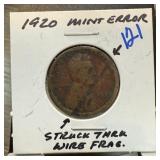 1920 WHEAT PENNY CENT STRUCK THRU 1920 WHEAT PENNY CENT STRUCK THRU