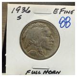 1936-S BUFFALO NICKEL FULL HORN 1936-S BUFFALO NICKEL FULL HORN
