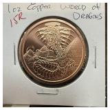 1 OZ COPPER BULLION ROUND COIN WORLD OF DRAGONS 1 OZ COPPER BULLION ROUND COIN WORLD OF DRAGONS