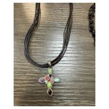 STERLING SILVER & LEATHER BARSE CROSS NECKLACE STERLING SILVER & LEATHER BARSE CROSS NECKLACE
