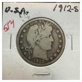 1912-S BARBER SILVER HALF DOLLAR 1912-S BARBER SILVER HALF DOLLAR
