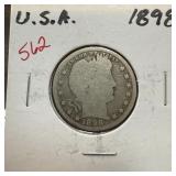 1898 BARBER SILVER QUARTER 1898 BARBER SILVER QUARTER