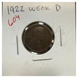 1922 WEAK D WHEAT PENNY CENT 1922 WEAK D WHEAT PENNY CENT