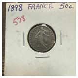 1898 FRANCE 50 CENTIMES SILVER 1898 FRANCE 50 CENTIMES SILVER